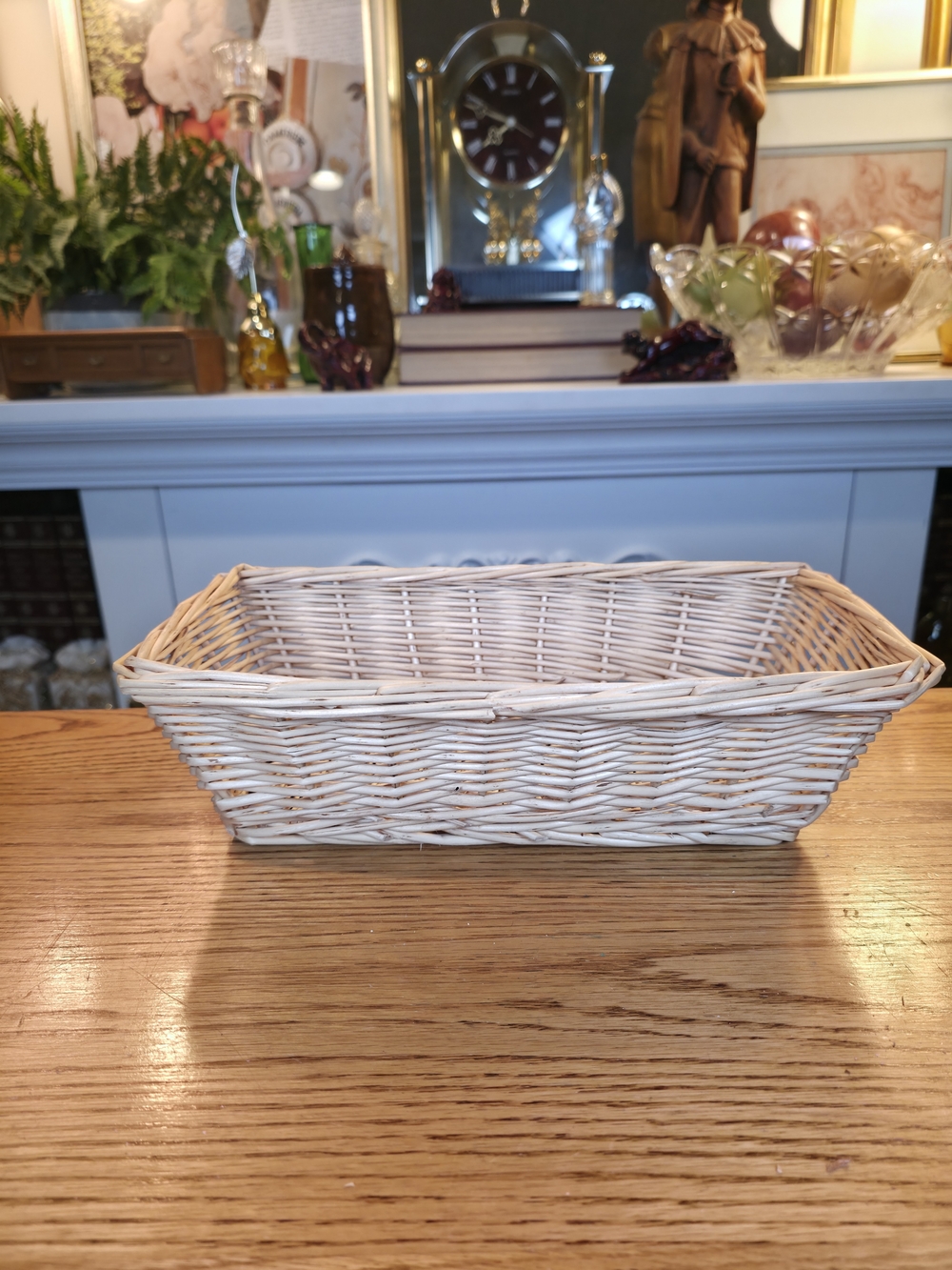 Vintage Wicker Bread Basket Rectangular Boho Storage Tray Countertop Organizer